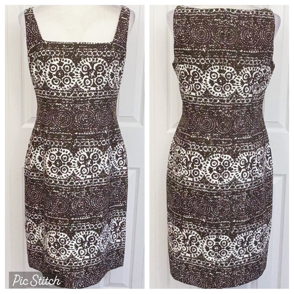 Lauren Ralph Lauren Dark Brown & White Print Cotton Sheath Dress 10